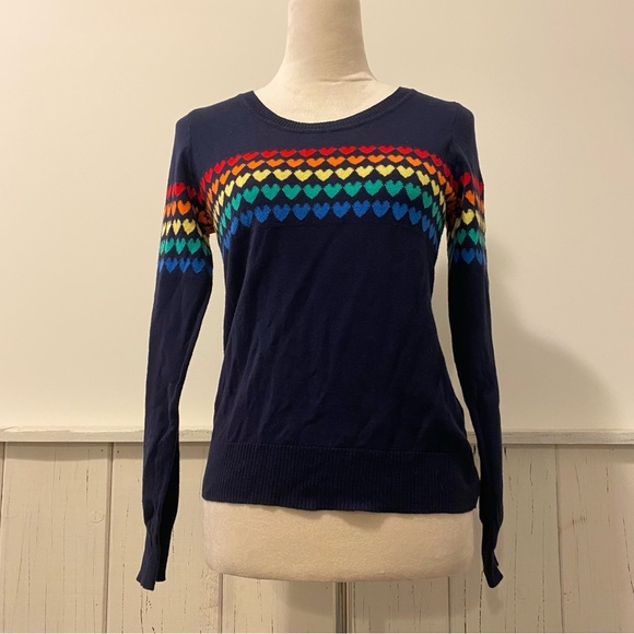 Chaser Small Rainbow Hearts Navy Blue Long Sleeve Pullover - Picture 1 of 12